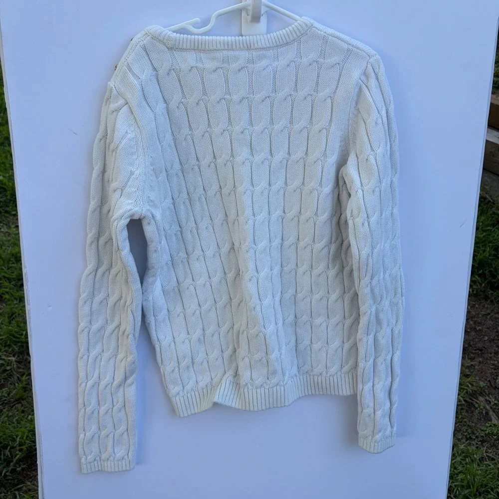 Gymboree Girls White Cable Knit Cotton Sweater‎ Shoulder Buttons Size 12